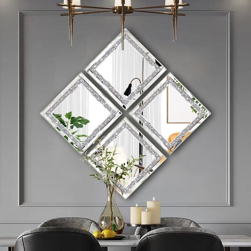 Crystal Crush Diamond Silver Mirror Set 12x12 Inch 2 Pieces Pung.G