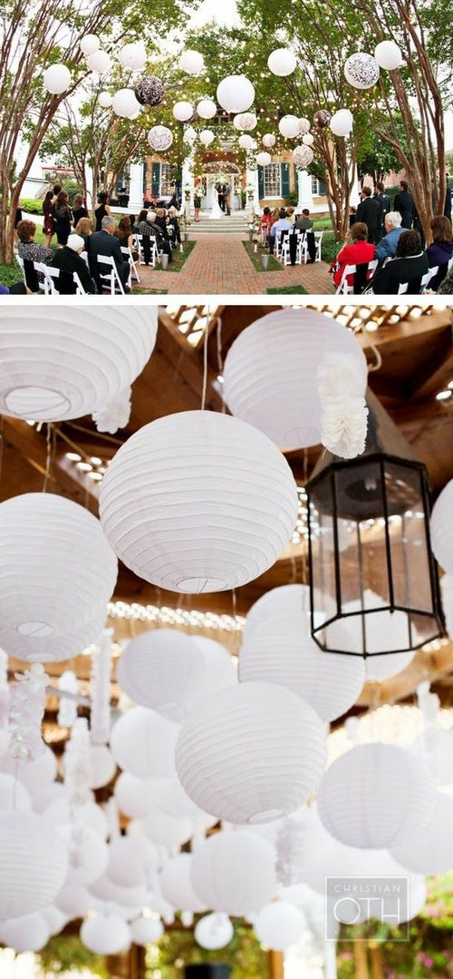 20" White Round Paper Lantern, Even Ribbing, Chinese Hanging Wedding & Pung.G