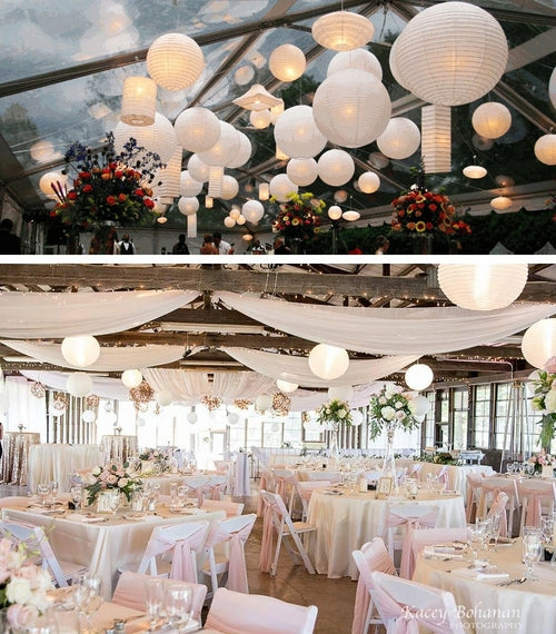 20" White Round Paper Lantern, Even Ribbing, Chinese Hanging Wedding & Pung.G