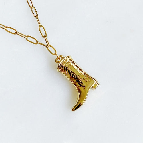 Golden Cowgirl Boot Necklace Pung.G