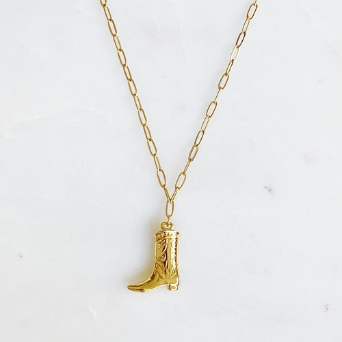 Golden Cowgirl Boot Necklace Pung.G