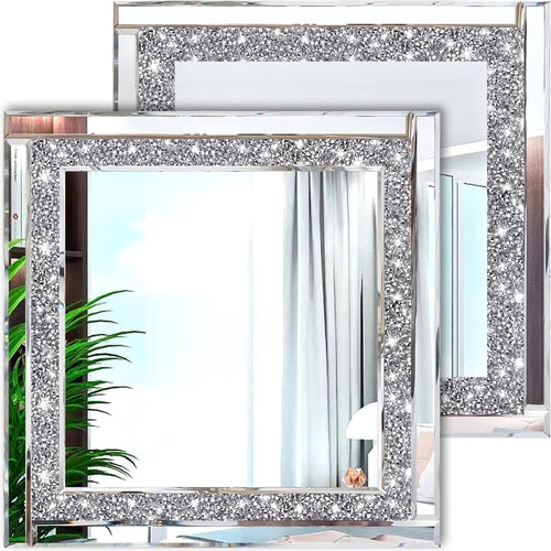 Crystal Crush Diamond Silver Mirror Set 12x12 Inch 2 Pieces Pung.G