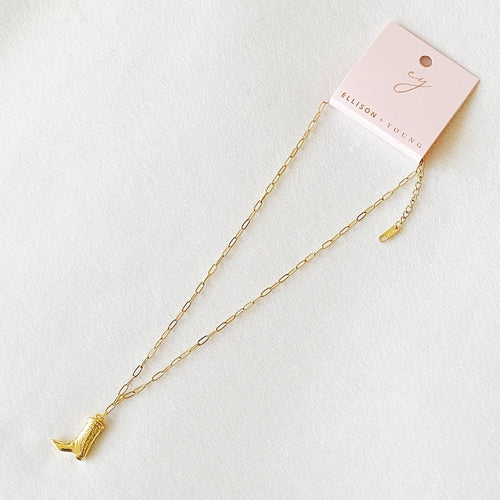 Golden Cowgirl Boot Necklace Pung.G