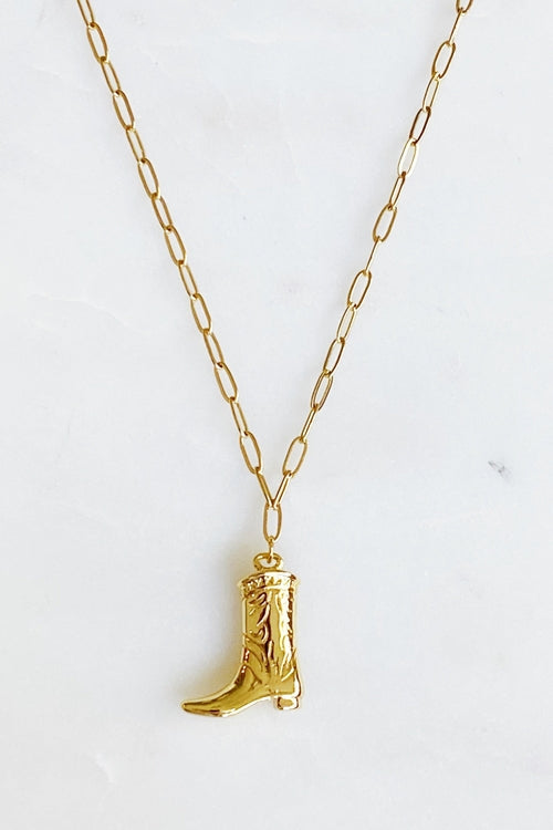 Golden Cowgirl Boot Necklace Pung.G