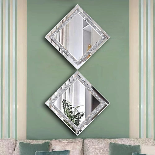 Crystal Crush Diamond Silver Mirror Set 12x12 Inch 2 Pieces Pung.G