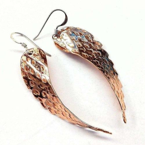 Copper Hammer Pattern Sculpted Angel Wings Earrings Pung.G