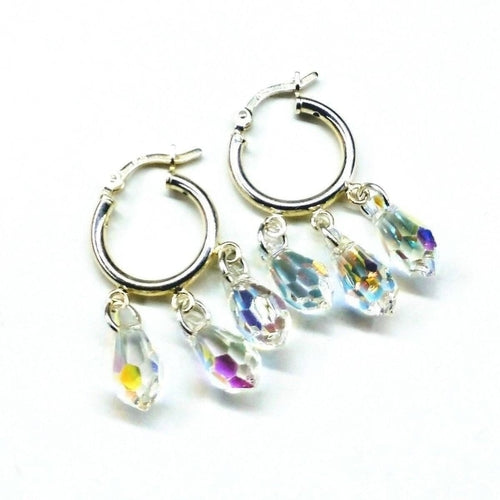 Sterling Silver Hoop Sparkly Crystal Drop Dangle Earrings Pung.G