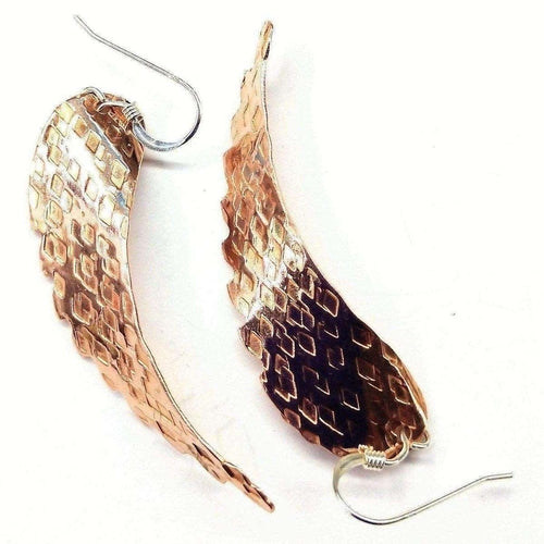 Copper Hammer Pattern Sculpted Angel Wings Earrings Pung.G