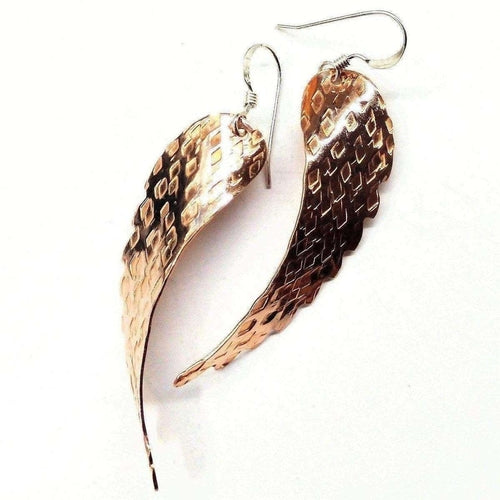 Copper Hammer Pattern Sculpted Angel Wings Earrings Pung.G