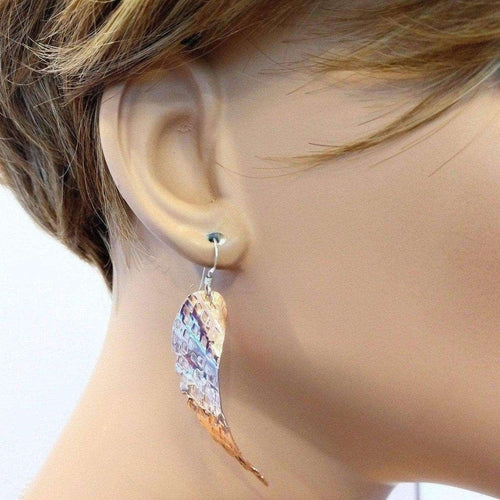 Copper Hammer Pattern Sculpted Angel Wings Earrings Pung.G