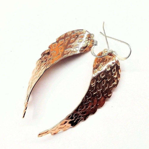 Copper Hammer Pattern Sculpted Angel Wings Earrings Pung.G