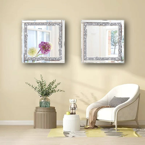 Crystal Crush Diamond Silver Mirror Set 12x12 Inch 2 Pieces Pung.G