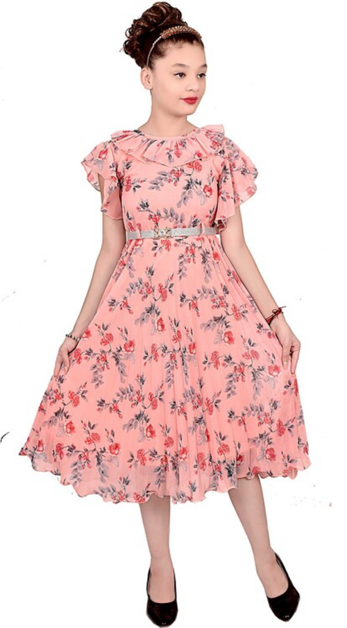 Garments Girls Hot Pink Net Gown Dress  (Size-6-7YEARS) (Color-PINK) Pung.G