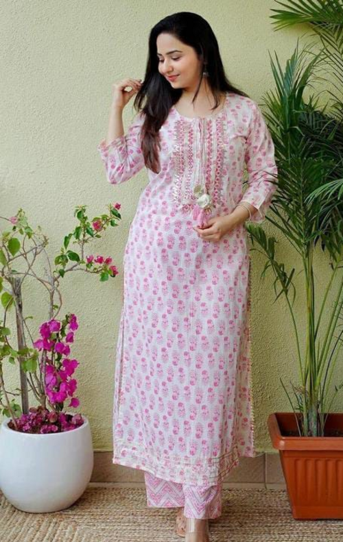 Women Pink Rayon embroidery work kurti with pant set Size XXL Pung.G