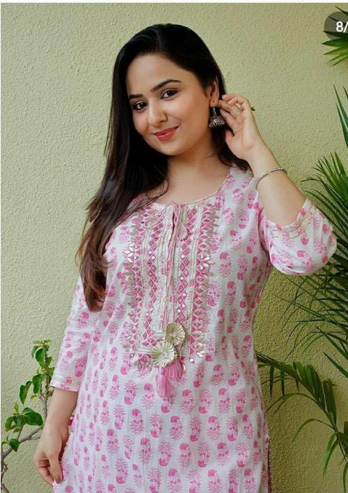 Women Pink Rayon embroidery work kurti with pant set Size XXL Pung.G