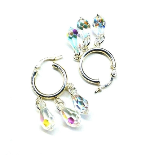 Sterling Silver Hoop Sparkly Crystal Drop Dangle Earrings Pung.G